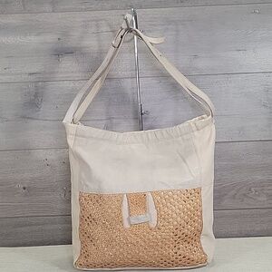 Liebeskind Berlin Off White/Gray Canvas Leather Tote Shoulder Bag